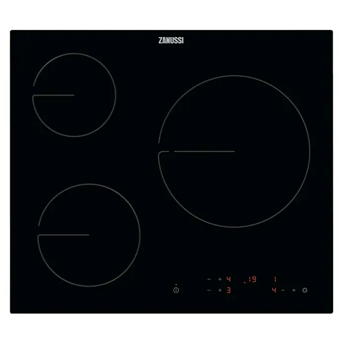 Zanussi Placa de cocción vitrocerámica ZHRN638K - Zonas de cocción: 3 ud., Indicador de calor residual, Vitrocerámica - Vista descendente