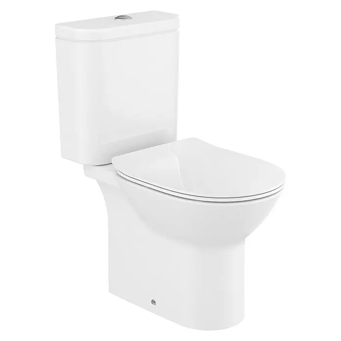 Roca Pack de WC Athena - Sin borde de descarga, Con esmalte antibacteriano, Salida dual, Blanco - Vista angular