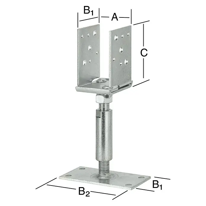 Vormann Verstellbarer Stützenschuh - L x B x H: 150 x 140 x 115 mm, Stahl, Verzinkt