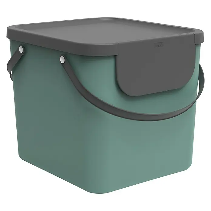 Rotho Albula Mülltrennsystem - 40 l, Mistletoe Grün, Eckig, Kunststoff - Diagonale Ansicht