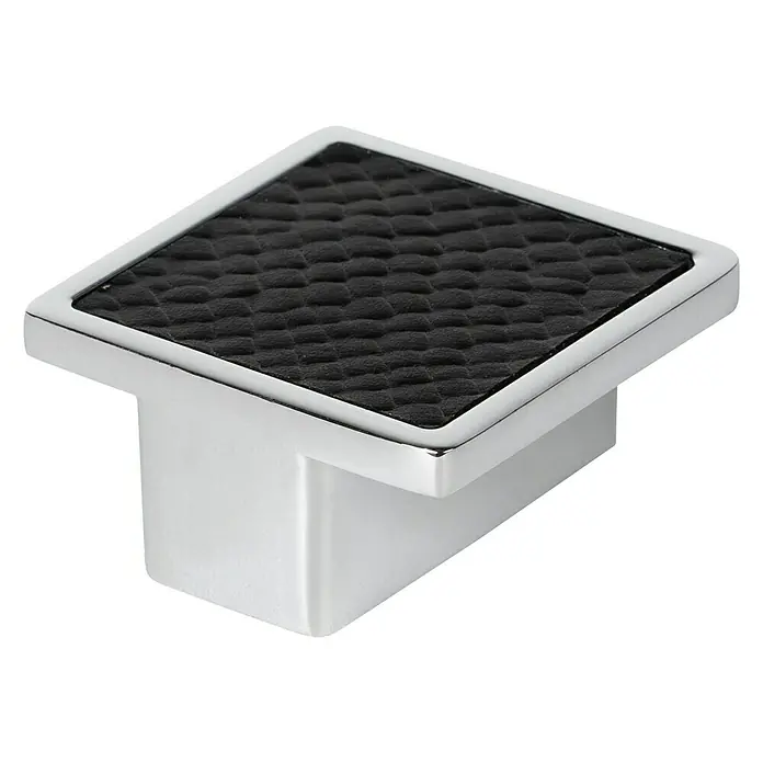 Möbelgriff-Set - L x B x H: 50 x 50 x 24 mm, Leder, Verchromt - Diagonale Ansicht