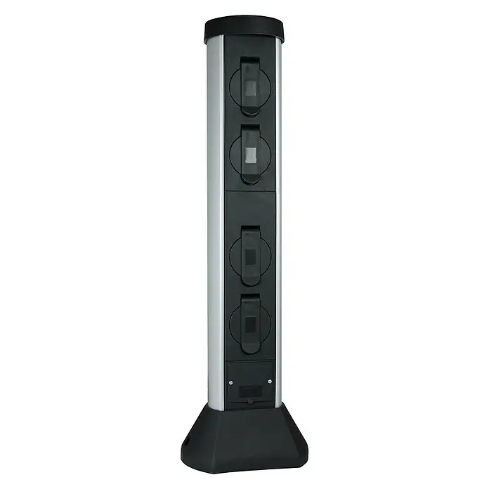 REV Energiesäule SilverCraft - 4-fach, Schwarz, Max. Anschlussleistung: 3.500 W - Vorderansicht