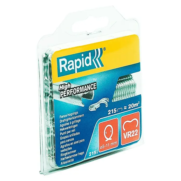 Rapid Ringklammern - Passend für: Rapid Zaunzange F222, Rapid Zaunzange F20, 215 Stk., Silber - Diagonale Ansicht