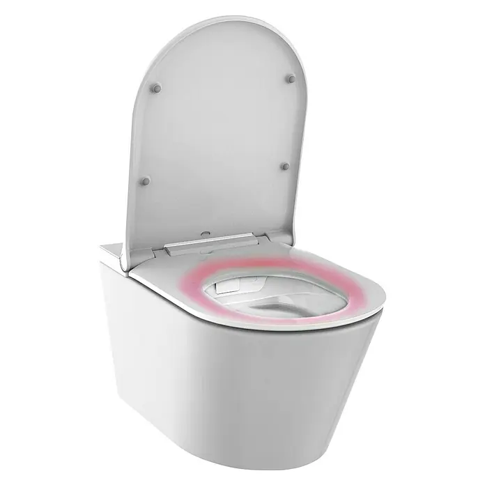 Camargue Wand-Dusch-WC-Set Moderno E-Clean - Spülrandlos, Mit schmutzabweisender Glasur, WC Abgang: Waagerecht, Weiß - Diagonale Ansicht