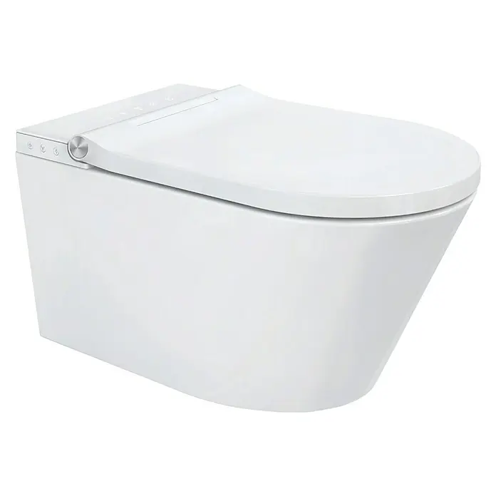 Camargue Wand-Dusch-WC-Set Moderno E-Clean - Spülrandlos, Mit schmutzabweisender Glasur, WC Abgang: Waagerecht, Weiß - Diagonale Ansicht
