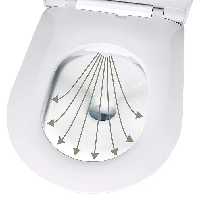 Camargue Wand-Dusch-WC-Set Moderno E-Clean - Spülrandlos, Mit schmutzabweisender Glasur, WC Abgang: Waagerecht, Weiß - Detailaufnahme