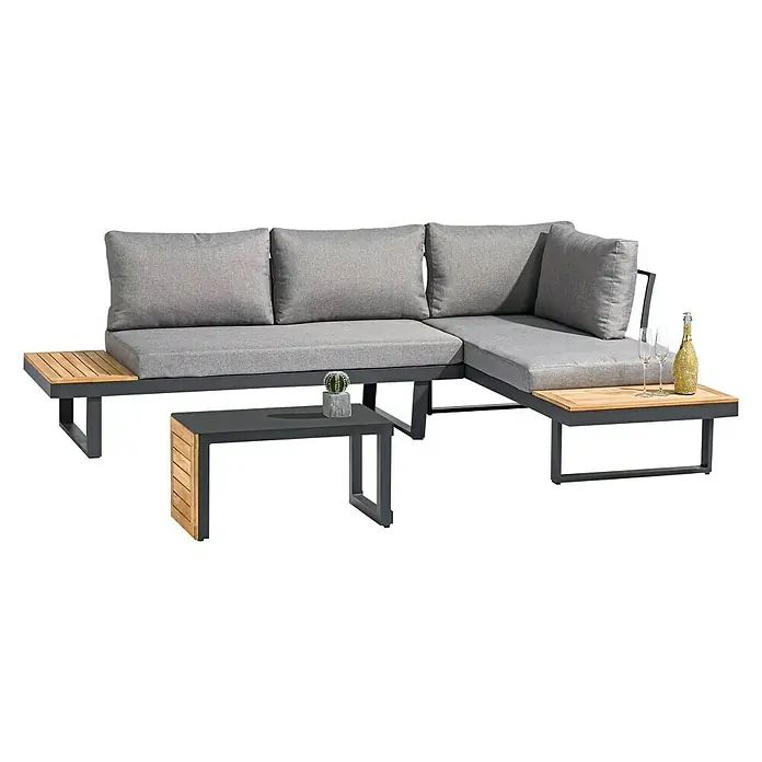 Sunfun Tatjana Vrtni drveni stolić Alexis - D x Š x V: 39 x 35 x 70 cm, Antracit, Natur - Dijagonalni pogled
