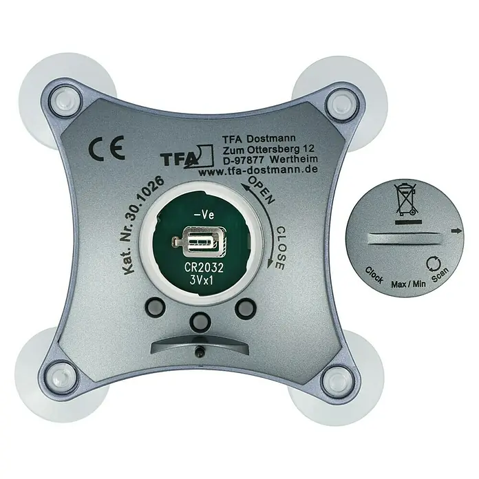 TFA Dostmann Fensterthermometer Poco Digital - Anzeige: Digital, Breite: 6,7 cm - Rückansicht