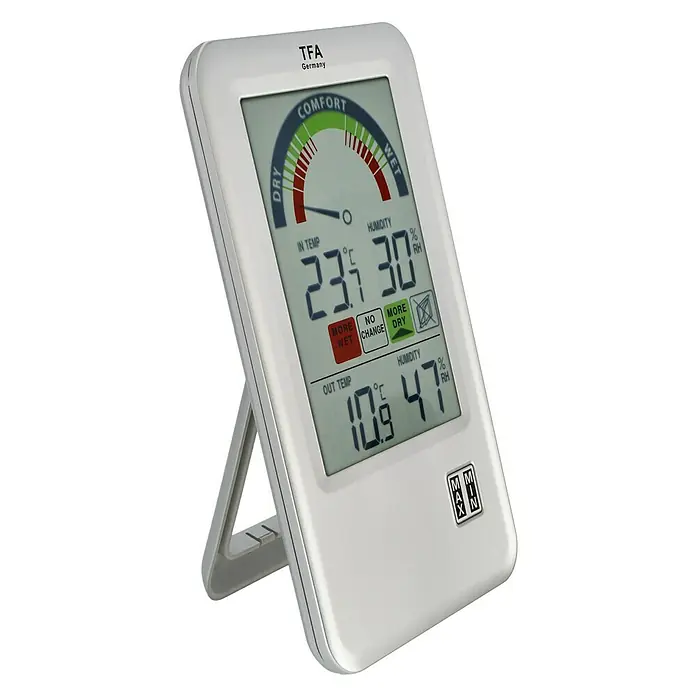 TFA Dostmann Funk-Thermo-Hygrometer Bel Air - Digital, Reichweite Sensor: 100 m - Diagonale Ansicht