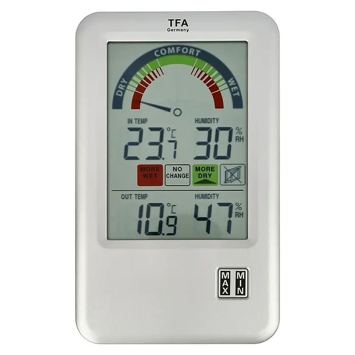 TFA Dostmann Funk-Thermo-Hygrometer Bel Air - Digital, Reichweite Sensor: 100 m - Vorderansicht