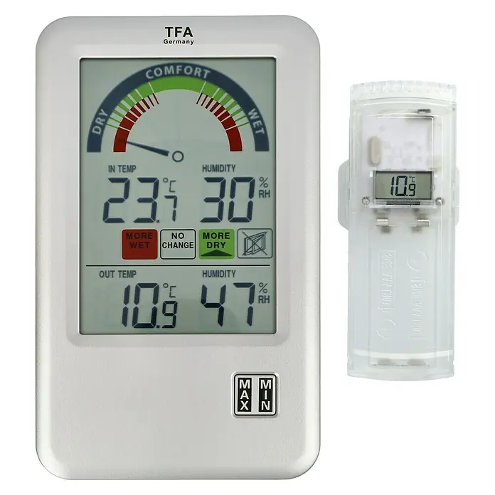 TFA Dostmann Funk-Thermo-Hygrometer Bel Air - Digital, Reichweite Sensor: 100 m - Vorderansicht