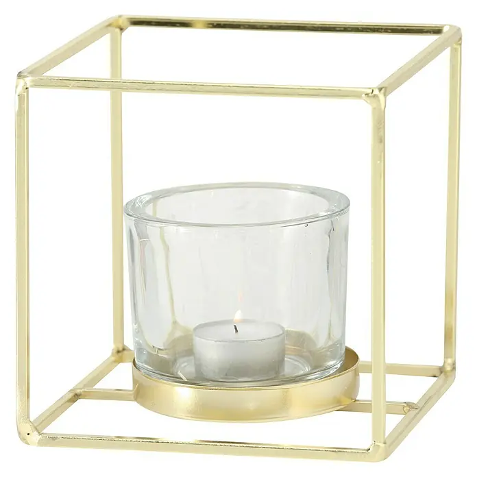 Windlicht Pazo - 15 x 15 x 15 cm, Gold, Glas - Vorderansicht