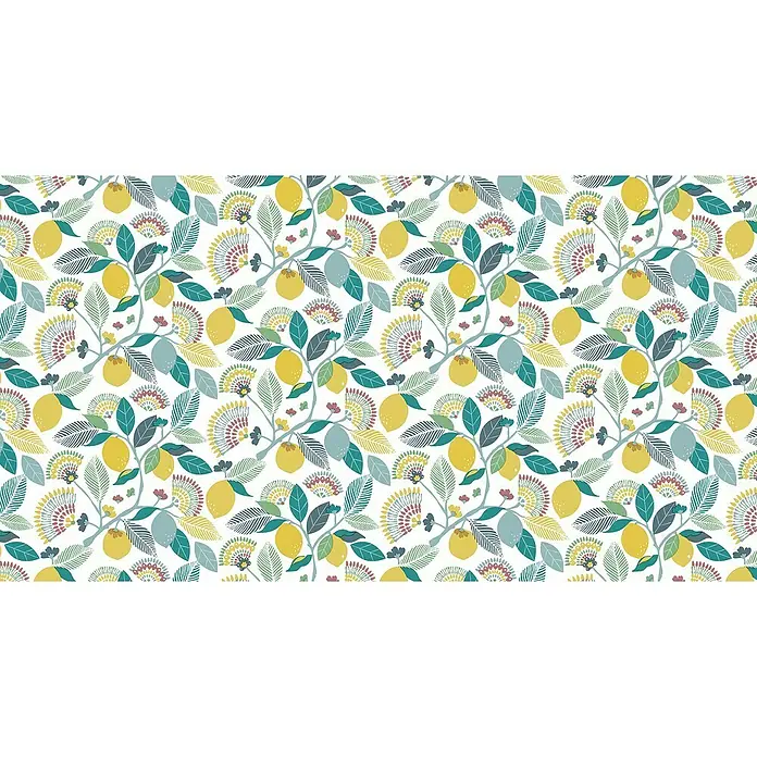 Mantel para mesa a metros Limones - 140 cm, Blanco/Verde - Primer plano