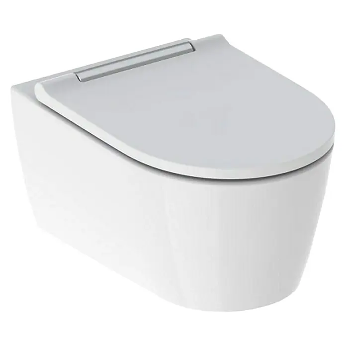 Geberit Wand-WC-Set ONE - Spülrandlos, Mit schmutzabweisender Glasur, Spülform: Tief, WC Abgang: Waagerecht, Weiß - Diagonale Ansicht
