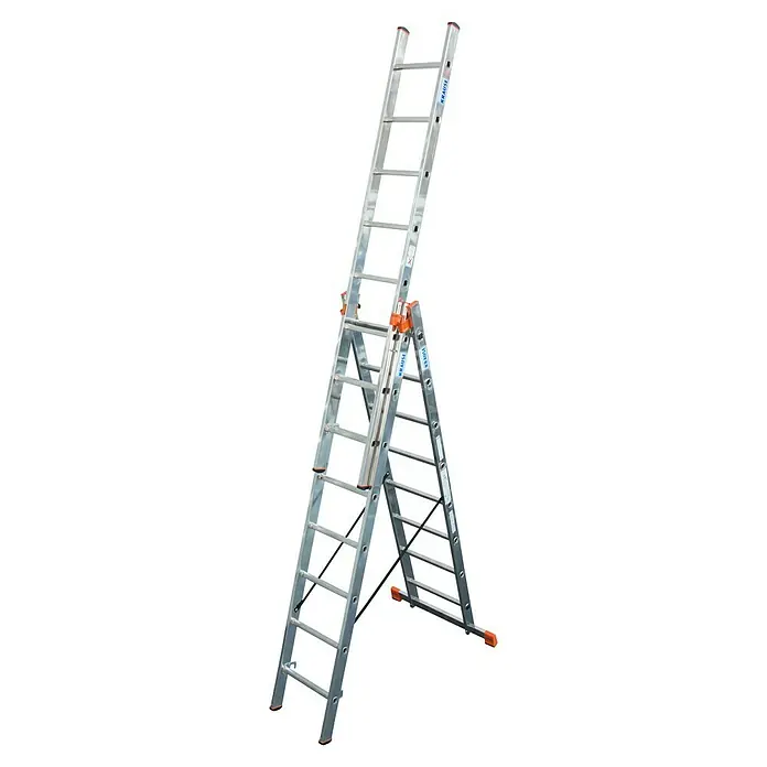 Krause Monto Schuifladder met sporten Tribilo - 3 x 8 sporten - Diagonaal zicht