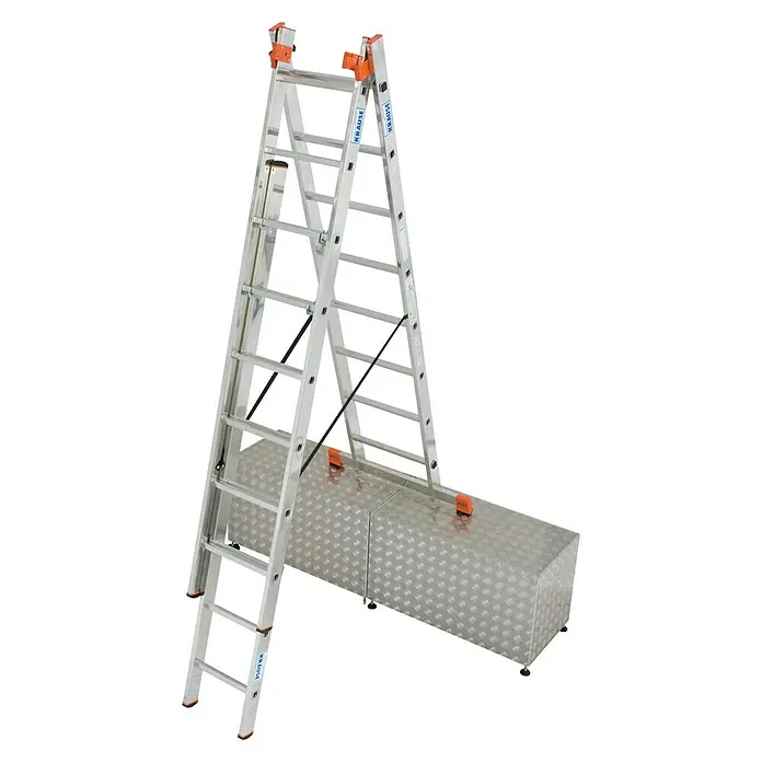 Krause Monto Schuifladder met sporten Tribilo - 3 x 8 sporten - Diagonaal zicht