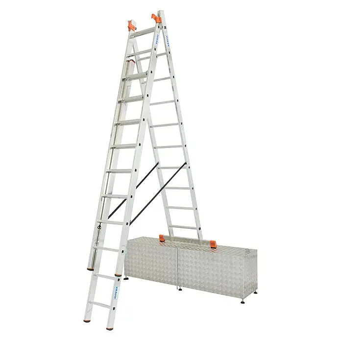 Krause Monto Schuifladder met sporten Tribilo - 3 x 10 sporten - Diagonaal zicht