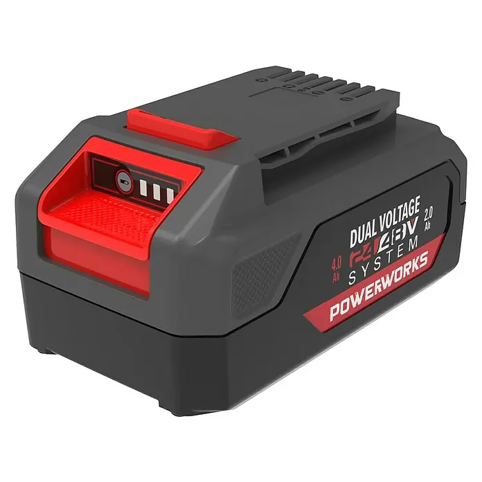Powerworks Dual Voltage Akku P2448B2 Dual Voltage - 1x Akku, Bedienungsanleitung - Diagonale Ansicht