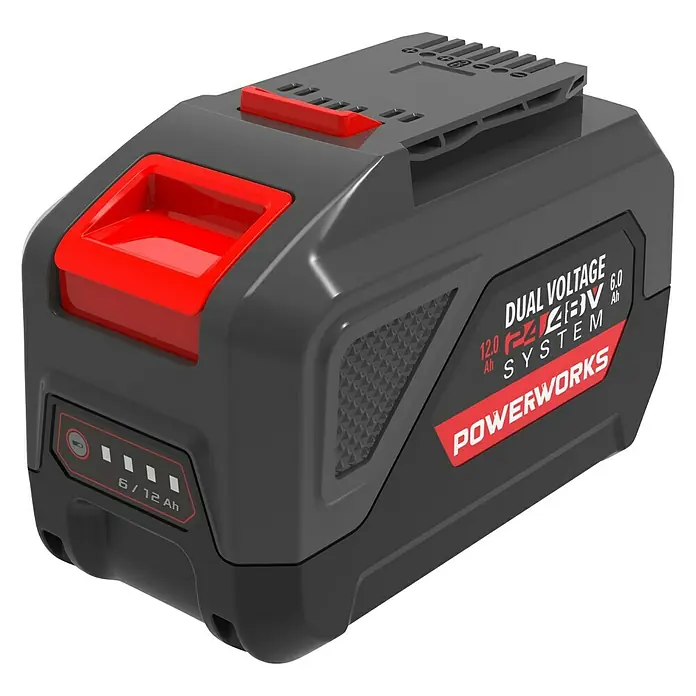 Powerworks Dual Voltage Početni set - 1 x baterija, 1 x punjač - Dijagonalni pogled