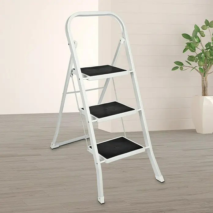 Escalerilla plegable - 3 escalones, Altura de trabajo: 2,7 m, Blanco - Foto ambiente