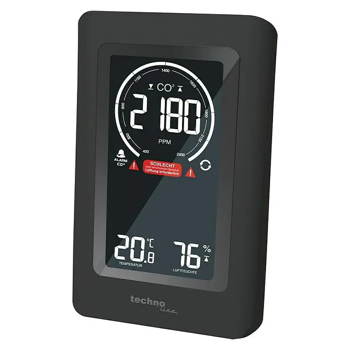 Technoline Luftqualitätsmonitor CO2 WL1030 - Digitales Display, 50 x 94 x 145 mm - Diagonale Ansicht