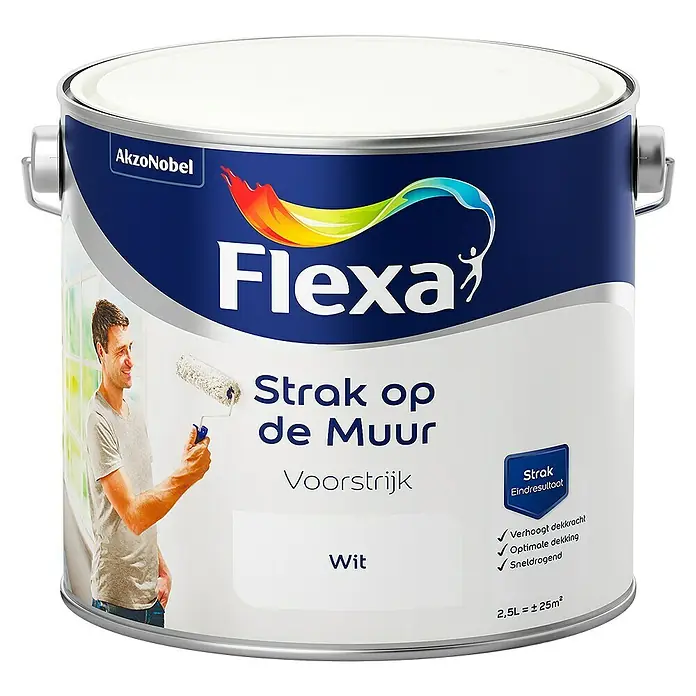 Flexa Strak op de Muur Voorstrijk Wit - 2,5 l - Vooraanzicht