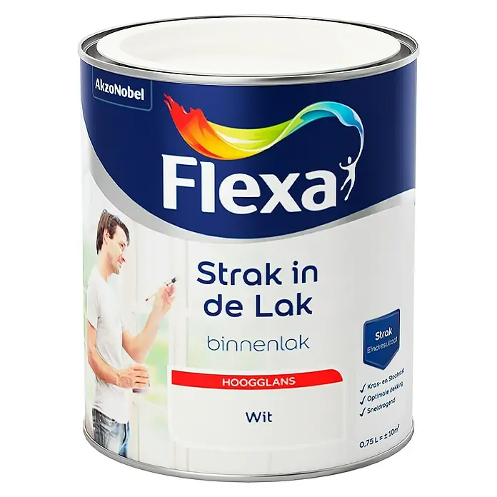 Flexa Strak in de Lak Lak Wit - Wit, 750 ml, Hoogglans - Vooraanzicht