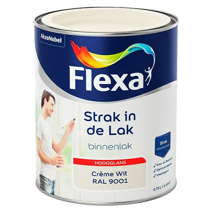Flexa Strak in de Lak Lak Crème Wit RAL 9001 - Crème, 750 ml, Hoogglans - Vooraanzicht
