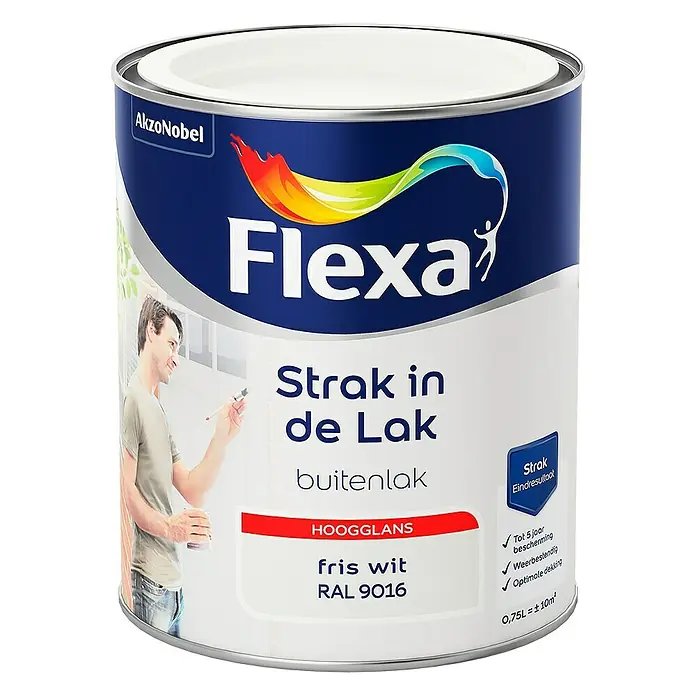 Flexa Strak in de Lak Witte lak Fris Wit RAL 9016 Terpentinebasis - Fris Wit, 750 ml, Hoogglans - Vooraanzicht