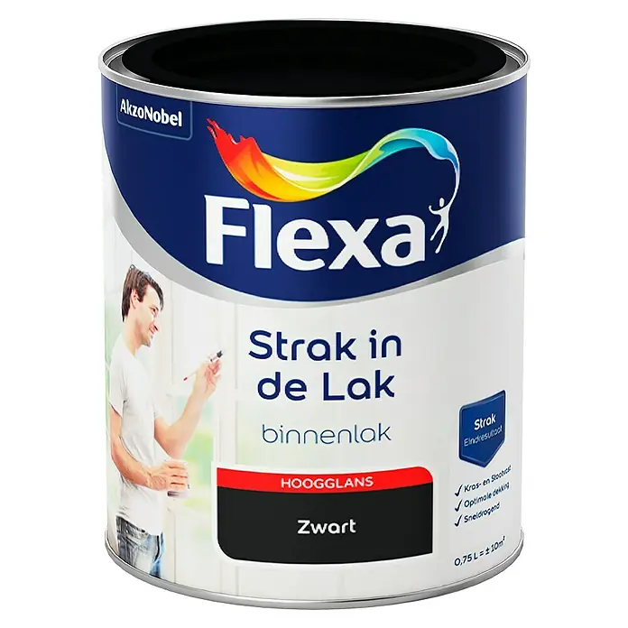 Flexa Strak in de Lak Lak Zwart - Zwart, 750 ml, Hoogglans - Vooraanzicht