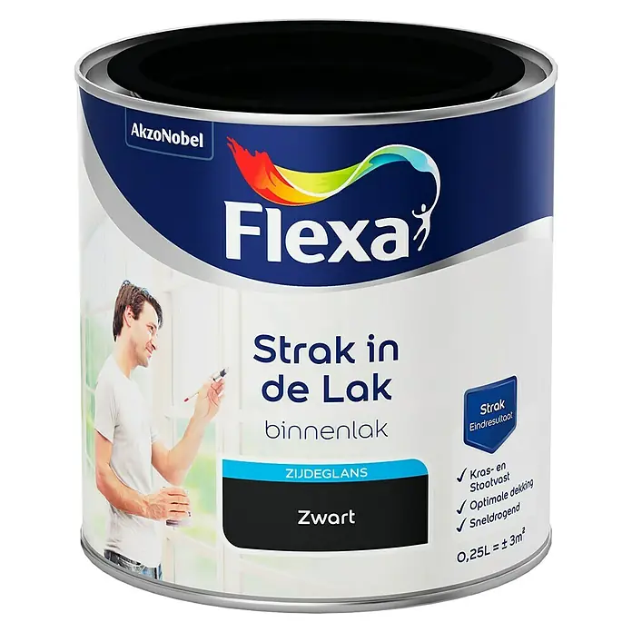 Flexa Strak in de Lak Kleurlak Zwart - Zwart, 250 ml, Zijdeglans - Vooraanzicht