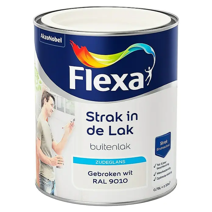 Flexa Strak in de Lak Kleurlak Gebroken Wit RAL 9010 - Gebroken wit, 750 ml, Zijdeglans - Vooraanzicht