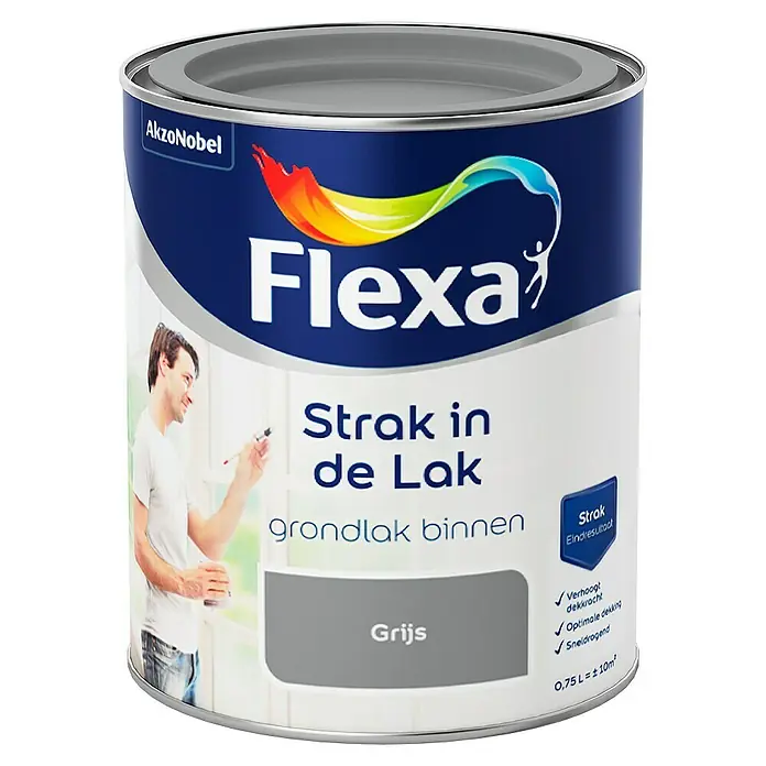 Flexa Strak in de Lak Grondverf Grijs - Grijs, 750 ml - Vooraanzicht