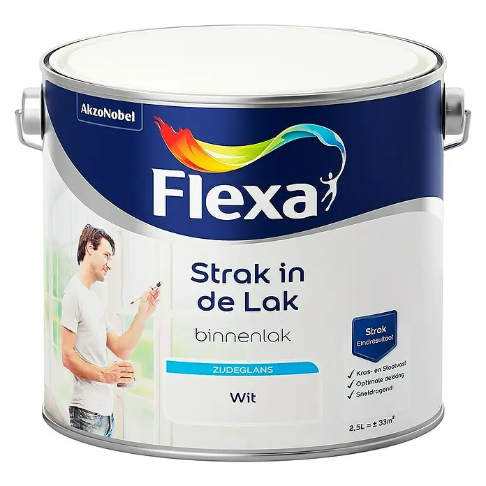 Flexa Strak in de Lak Kleurlak Wit - Wit, 2,5 l, Zijdeglans - Vooraanzicht