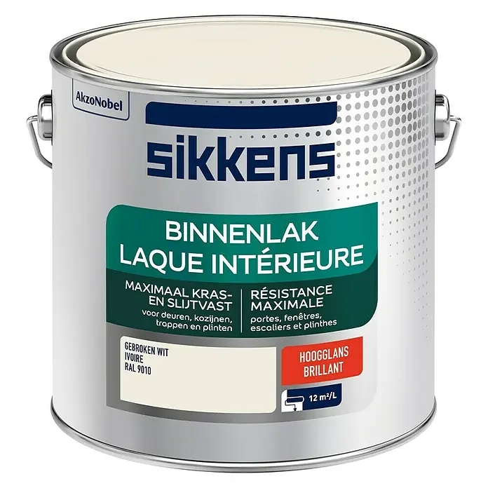 Sikkens Witte lak RAL 9010 Gebroken Wit - Gebroken wit, 2,5 l, Hoogglans - Vooraanzicht
