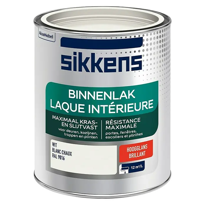 Sikkens Witte lak RAL 9016 Wit - Wit, 750 ml, Hoogglans - Vooraanzicht