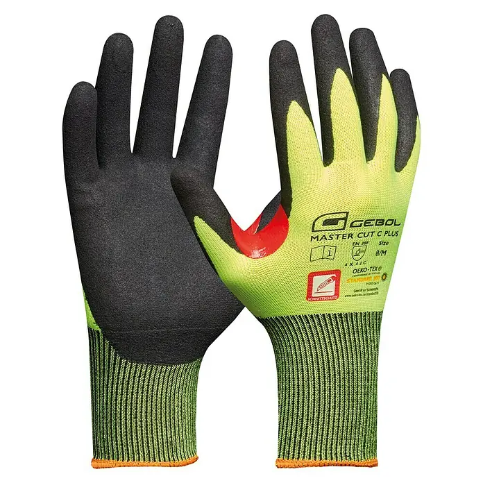 Gebol Guantes de trabajo Master Cut Plus 5 - Medida: 6, Amarillo, Negro - Vista angular