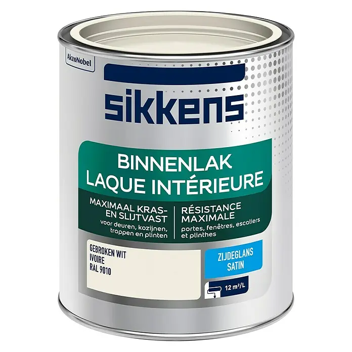 Sikkens Witte lak RAL 9010 Gebroken Wit - Gebroken wit, 750 ml, Zijdeglans - Vooraanzicht