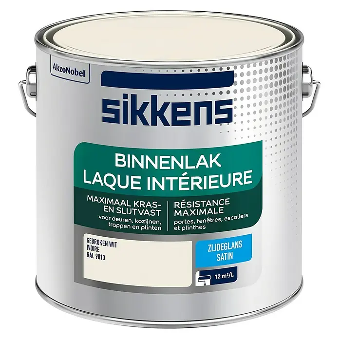 Sikkens Witte lak RAL 9010 Gebroken Wit - Gebroken wit, 2,5 l, Zijdeglans - Vooraanzicht