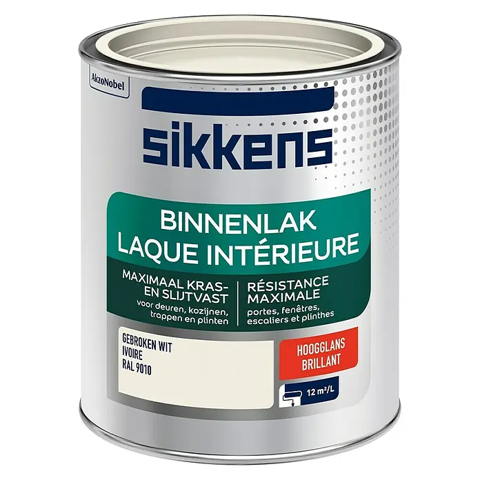 Sikkens Witte lak RAL 9010 Gebroken Wit - Gebroken wit, 750 ml, Hoogglans - Vooraanzicht