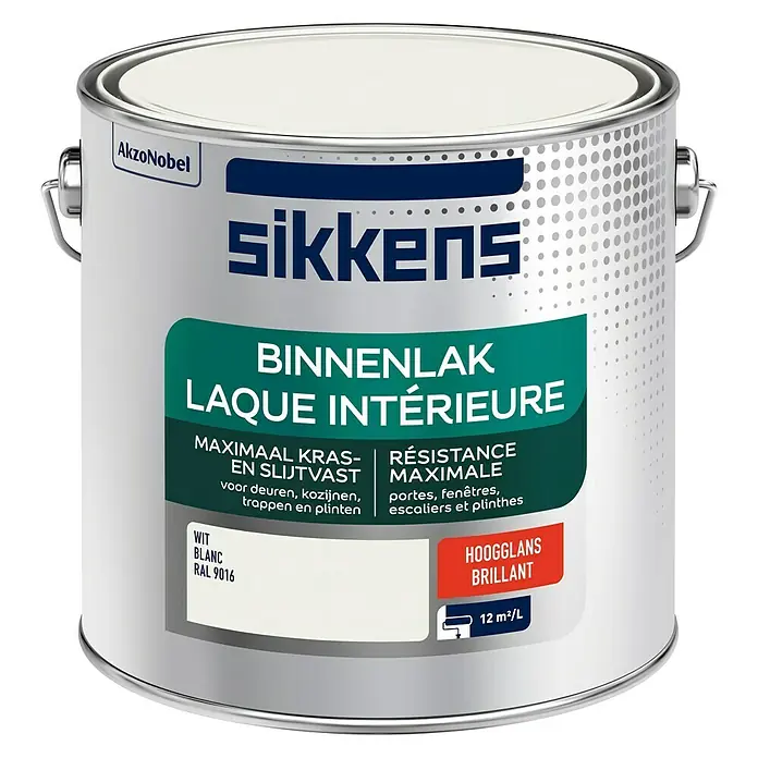 Sikkens Witte lak RAL 9016 Wit - Wit, 2,5 l, Hoogglans - Vooraanzicht