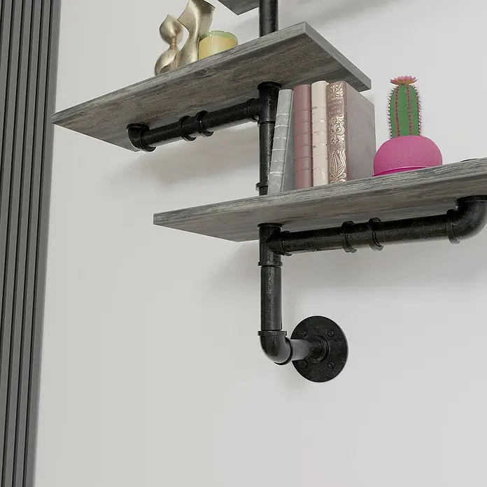 Walteco Wandregal 1 - Schwarz, Braun - Detailaufnahme