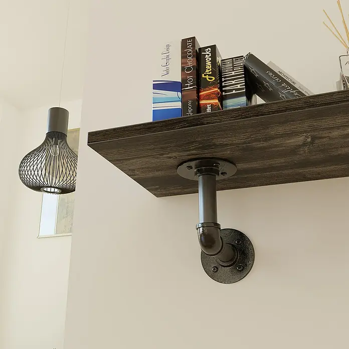 Walteco Wandregal 2 - Schwarz, Braun - Detailaufnahme