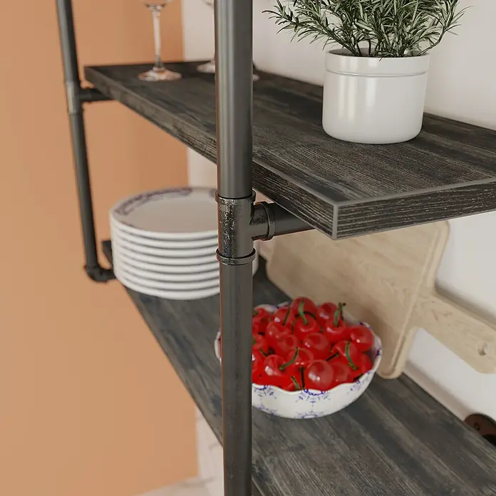 Walteco Wandregal 3 - Schwarz, Braun - Detailaufnahme
