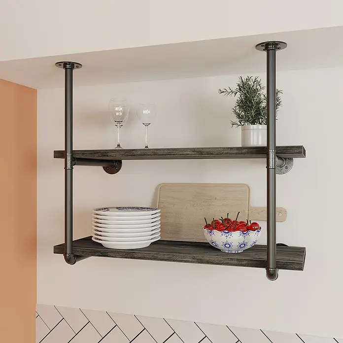 Walteco Wandregal 3 - Schwarz, Braun - Stimmungsaufnahme