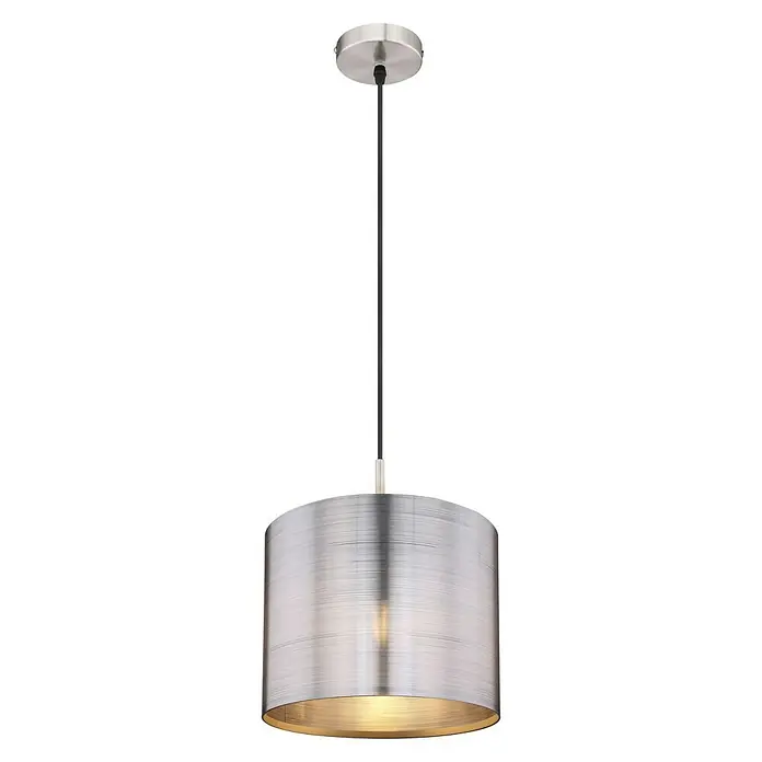 Globo Sini Lámpara colgante redonda - 60 W, Ø x Al: 280 mm x 140 cm, Plateado, E27 - Vista frontal