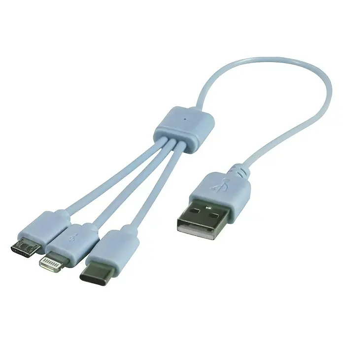 Cartrend USB-Ladekabel 3-in-1 - Mehrfarbig, 8,5 cm, Lightning-Stecker - Diagonale Ansicht
