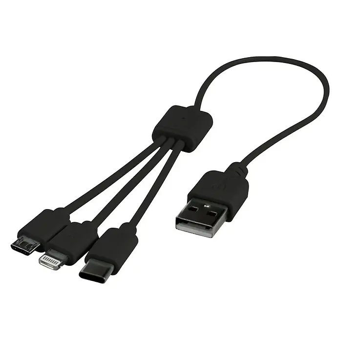 Cartrend USB-Ladekabel 3-in-1 - Mehrfarbig, 8,5 cm, Lightning-Stecker - Diagonale Ansicht