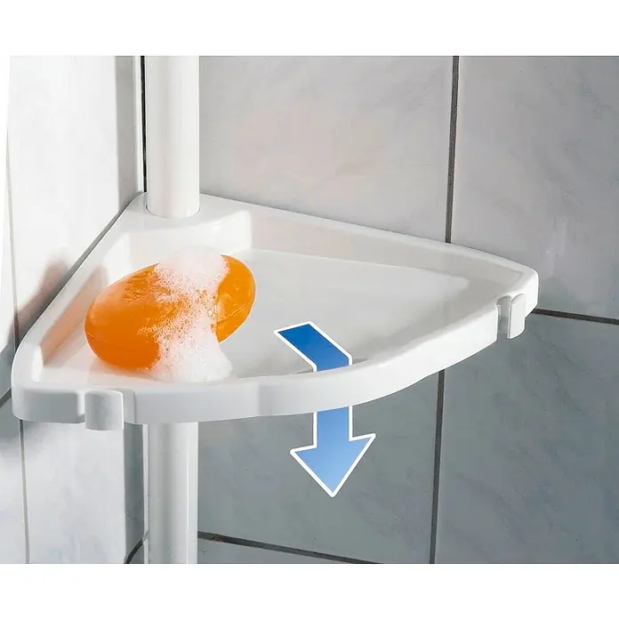 Wenko Rinconera de ducha telescópica Easy - Ajuste de altura: 78 cm - 265 cm, 4 estantes, Blanco - Primer plano