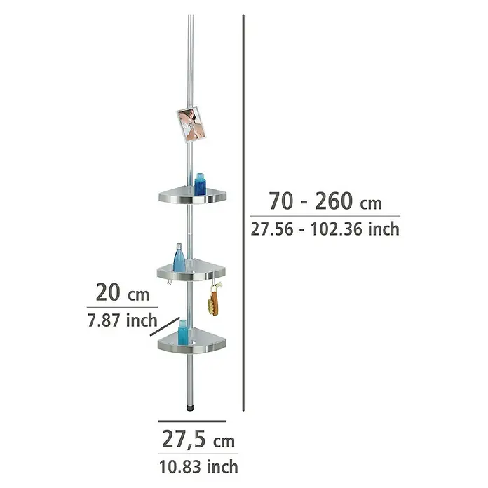 Wenko Teleskop-Eckregal Premium - Höhenverstellung: 70 cm - 260 cm, 3-stöckig, Edelstahl